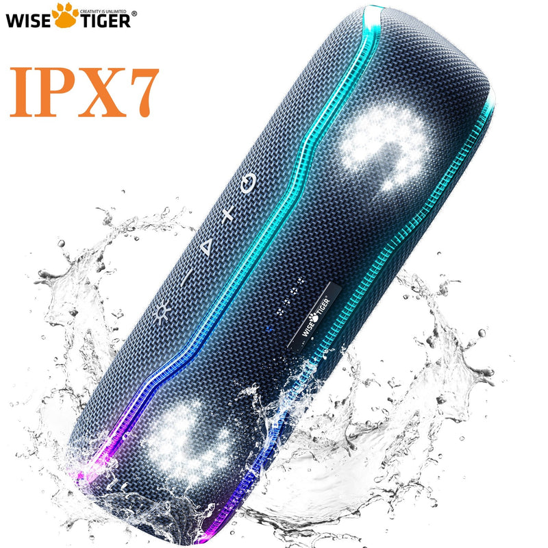 WISETIGER Bluetooth Speaker Outdoor IPX7 Waterproof 25W BT5.3 Loudspeaker Stereo Surround Speaker with Cool Pulsing EQ Lights